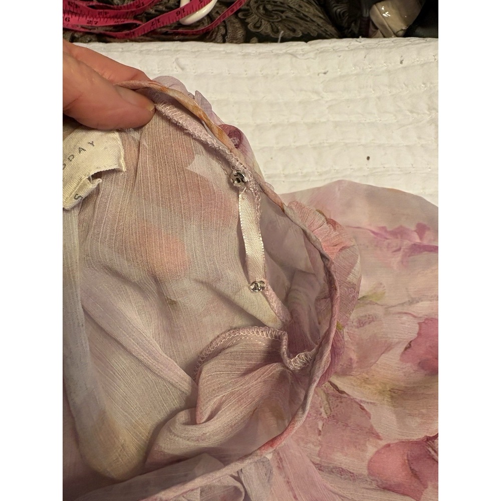 Melloday, Anthropologie Chiffon Watercolor Dress, Boho, Pink, White, Purple, S - Picture 6 of 9